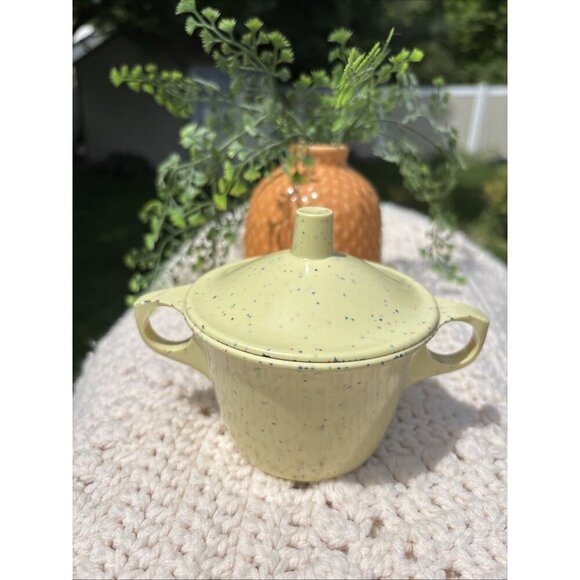 Vtg Imperial Ware Melmac Creamer Sugar w Lid Melamine 40s - 60s Yellow Confetti - Picture 2 of 9
